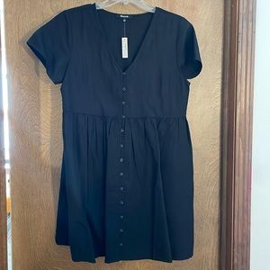 NWT Madewell Black Linen Short Sleeve Button Mini Dress
